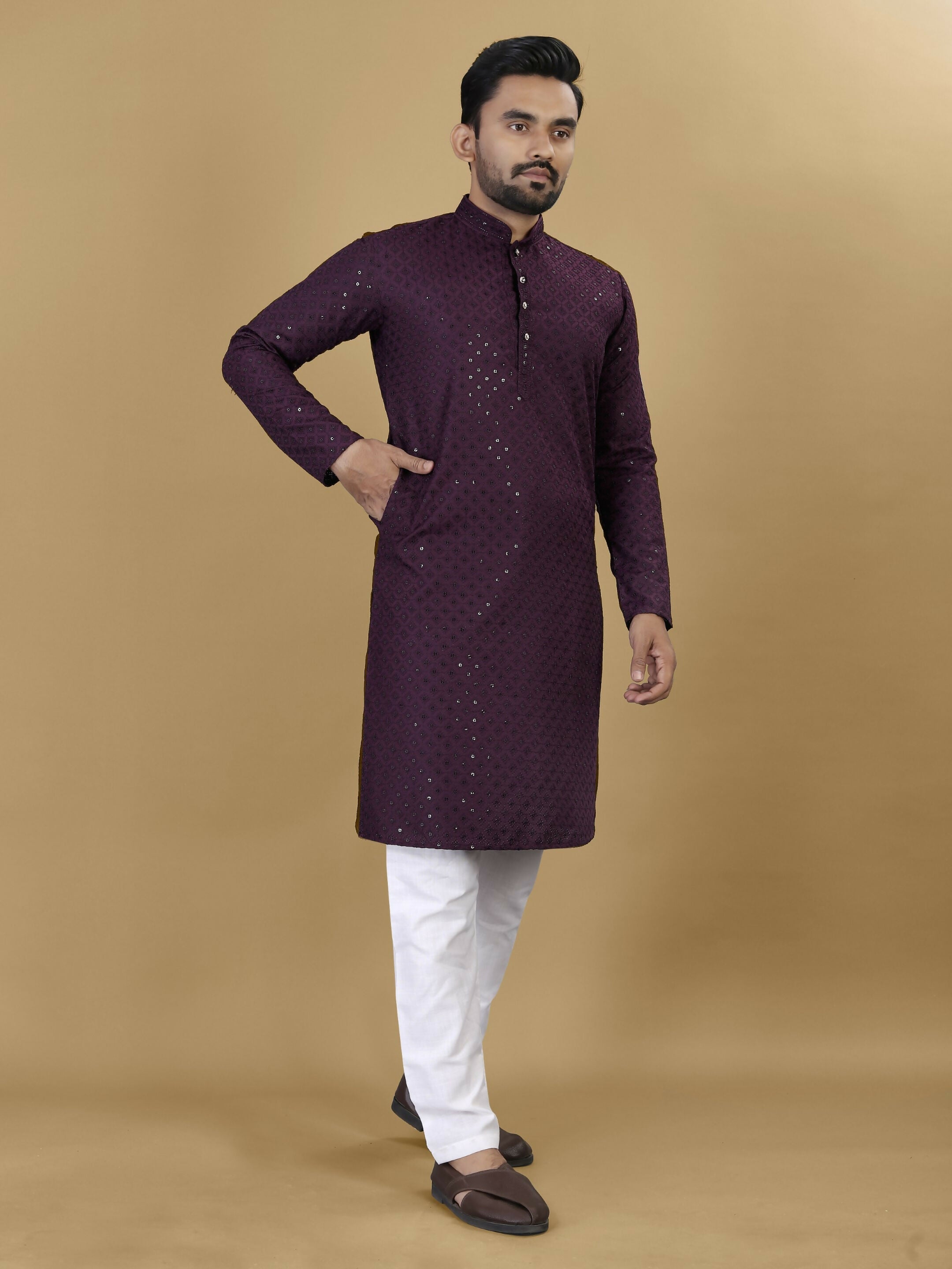 Anaita Purple Embroidered Rayon Straight Kurta | Grocsy