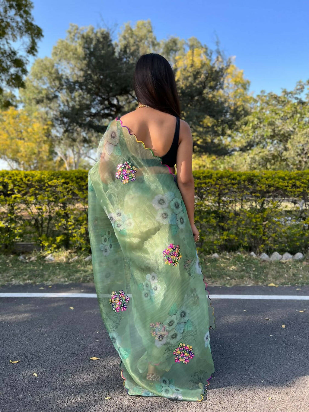 Vamsee Green Organza Saree | Grocsy