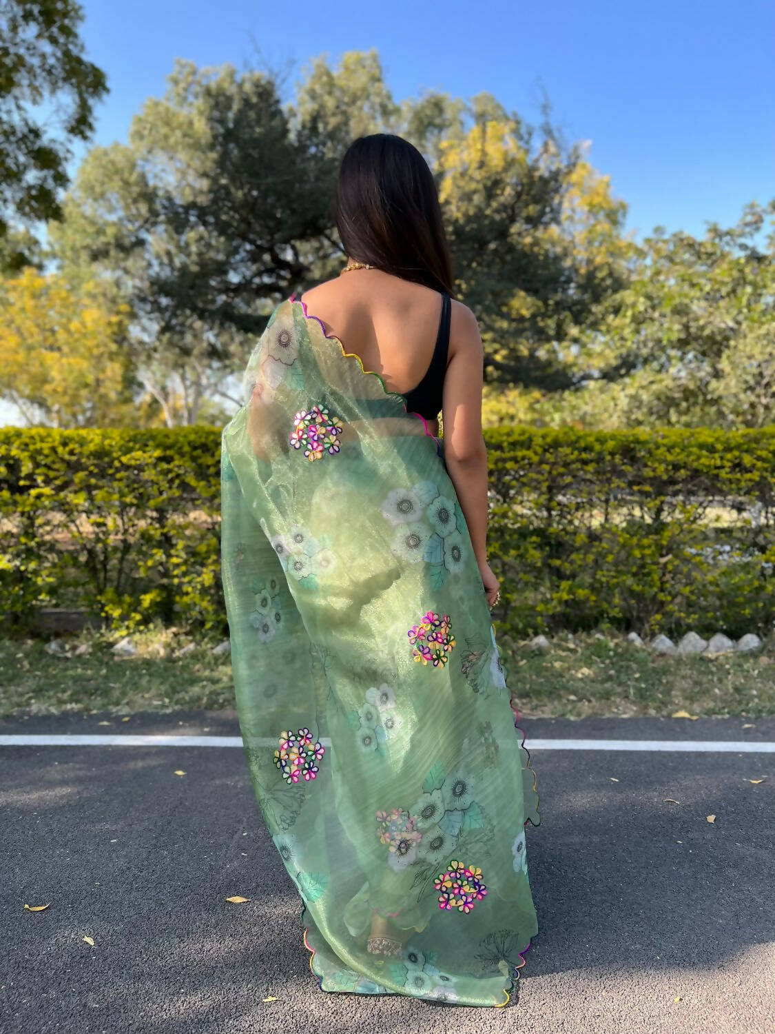 Vamsee Green Organza Saree | Grocsy