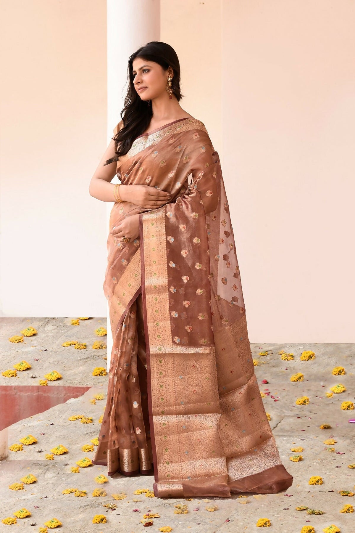 Joban Fashion Copper Pure Banarasi Tissue Saree | Grocsy