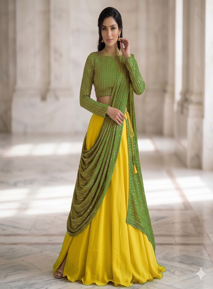 Teeya Creation Women's New Green Designer Lehenga Choli Set with Sequin Embroidery Work | Grocsy