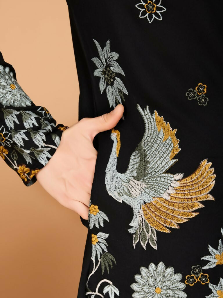 Vastranavya Exclusive Wedding Wear Viscose Rayon Thread Embroidered Work Kurta | Grocsy