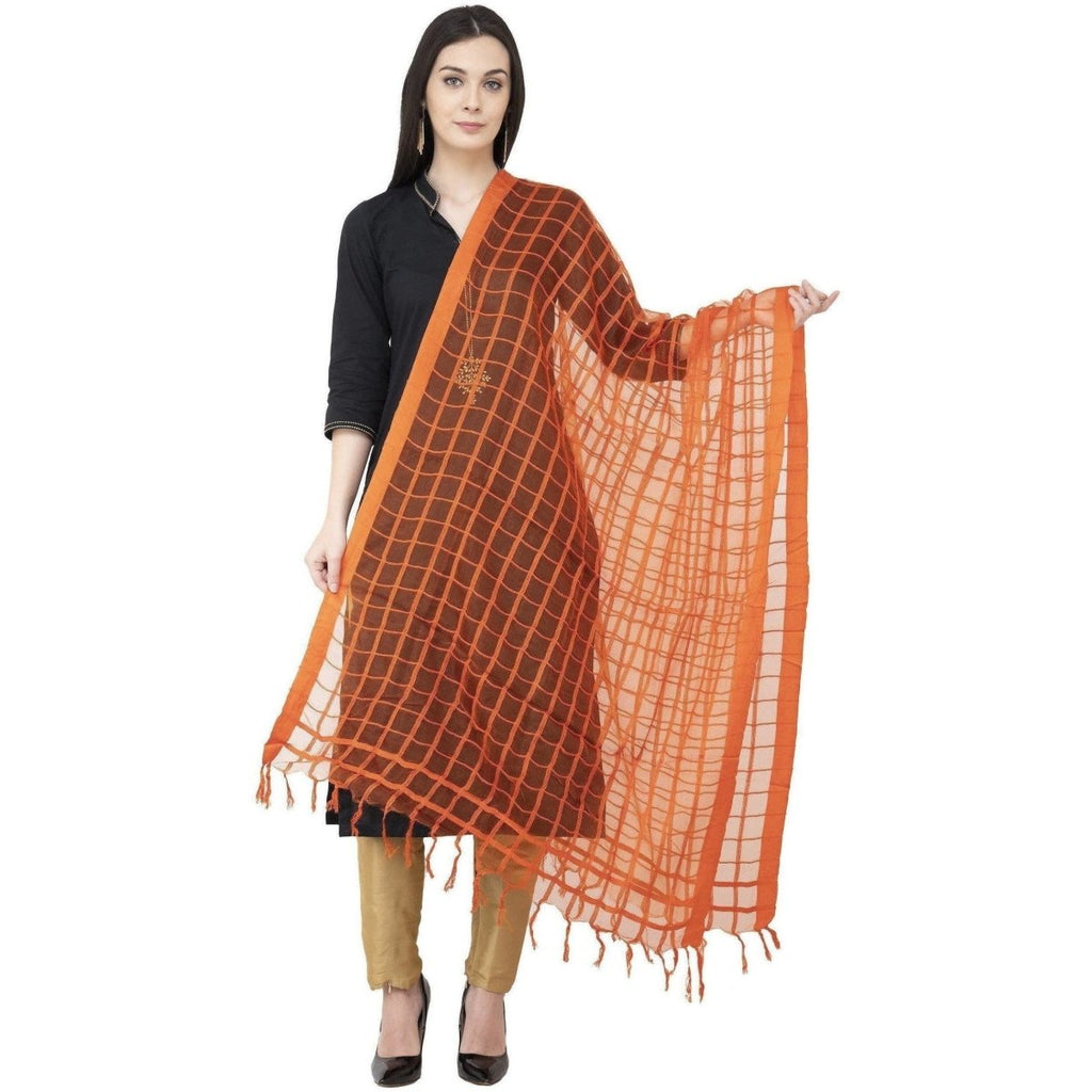 A R Silk Cotton Square Regular Dupatta Orange Color Dupatta or Chunni | Grocsy