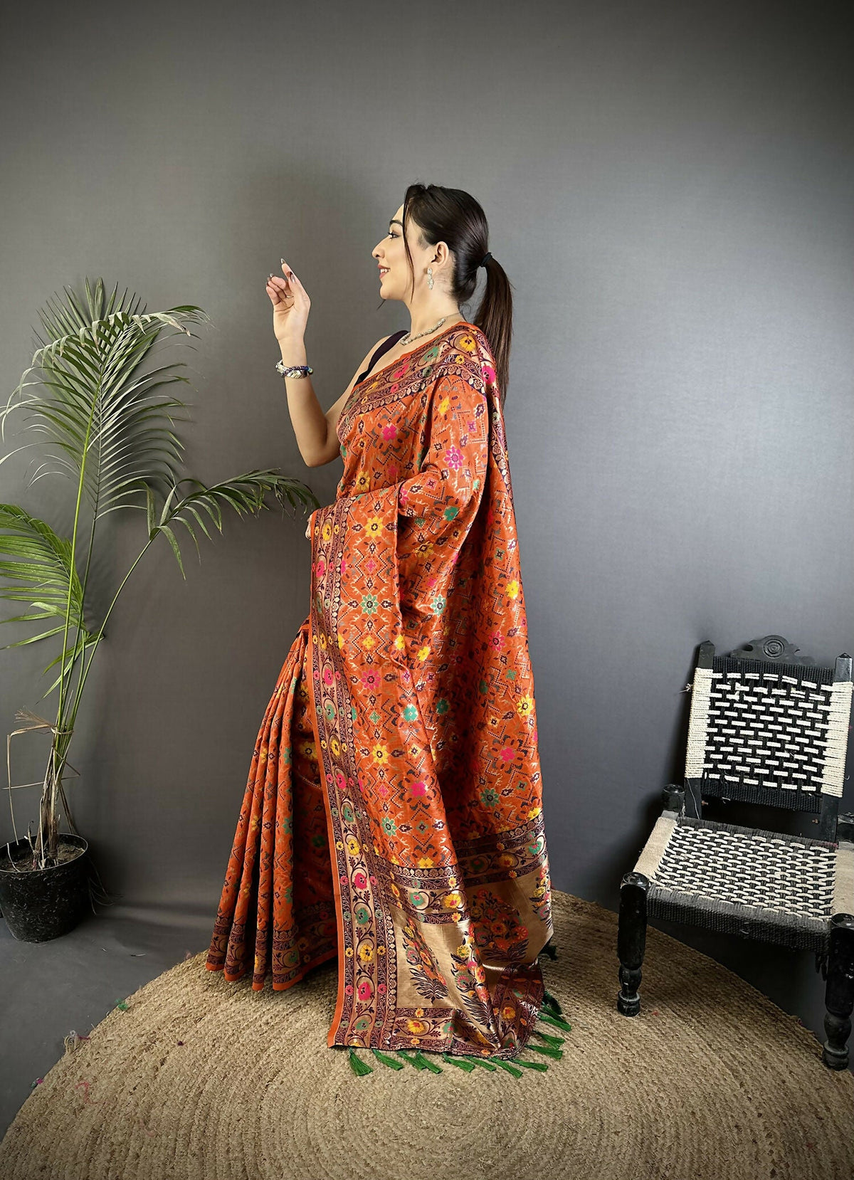 Joban Fashion Orange Banarasi Soft Silk Woven Saree | Grocsy