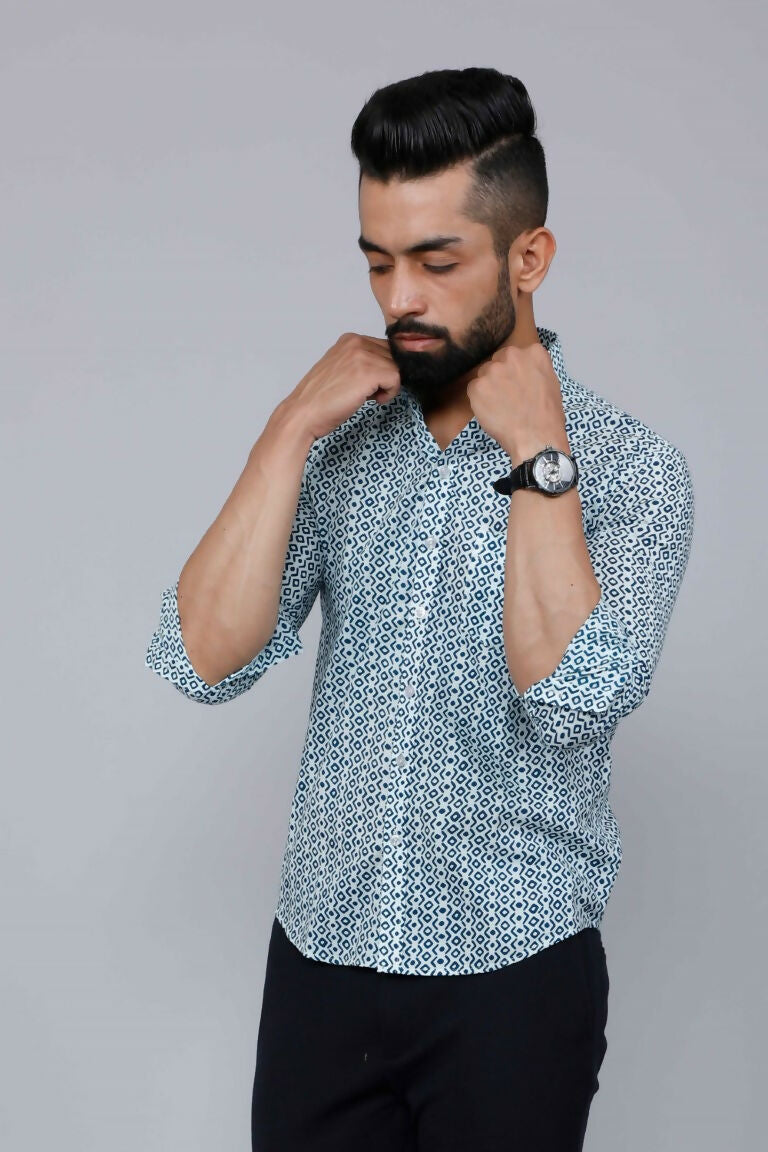 Miravan Men's White & Blue Premium Cotton Floral Print Casual Shirt | Grocsy