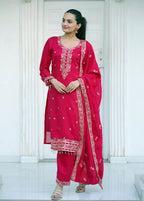 Lehenga Mart Designer Vichitra Suit With Sequence Embroidered Work - Pink | Grocsy