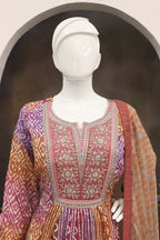 Vastranavya Lavender Muslin Printed Sequins Beads Work Abaya Style Anarkali Suit | Grocsy