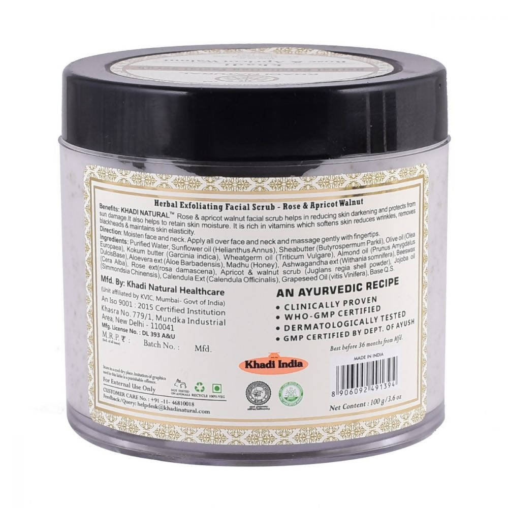 Khadi Natural Rose & Apricot Walnut Herbal Exfoliating Facial Scrub | Grocsy