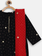 Ahalyaa Black Crepe Kids Kurta Pants With Dupatta For Girls | Grocsy