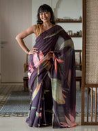 Suta Purple Floral Pure Cotton Saree | Grocsy