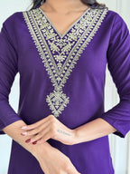 The52 Violet Rayon Slub Fabric Straight Kurta, Pant and Dupatta Set | Grocsy
