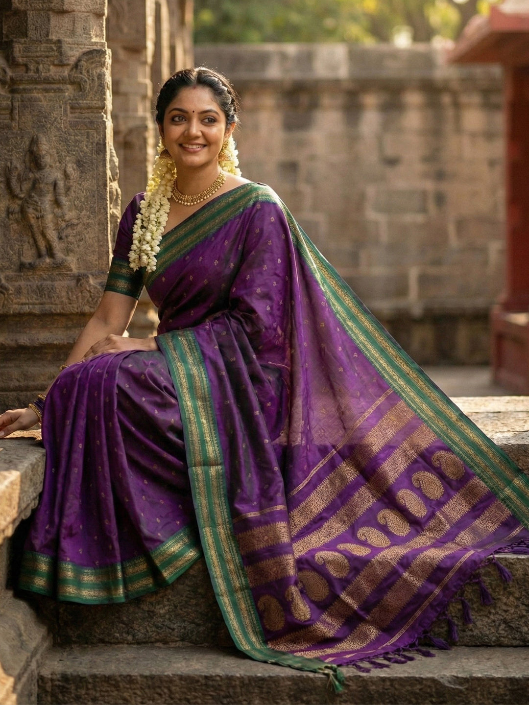 Anaita Violet Silk Woven Saree With Blouse | Grocsy