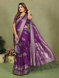 Anaita Violet Zari Butta Work Satin Silk Saree With Blouse | Grocsy