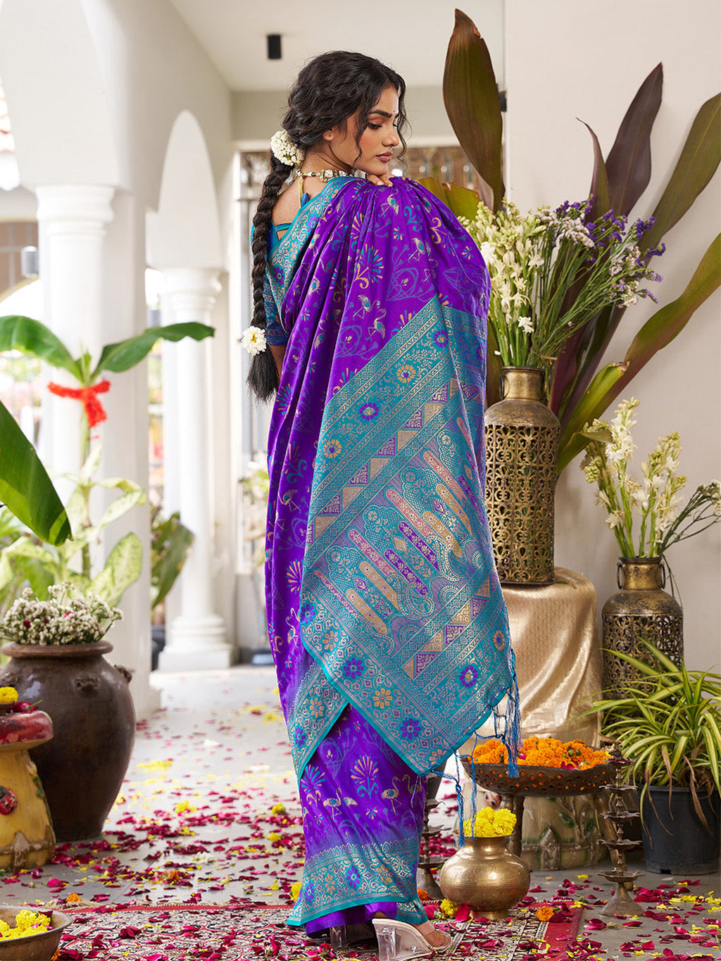 Anaita Violet Silk Woven Saree With Blouse | Grocsy