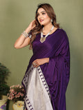 Anaita Violet Zari Weaving Work Satin Silk Saree With Blouse | Grocsy