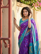 Anaita Violet Pochampally Printed Saree With Blouse | Grocsy