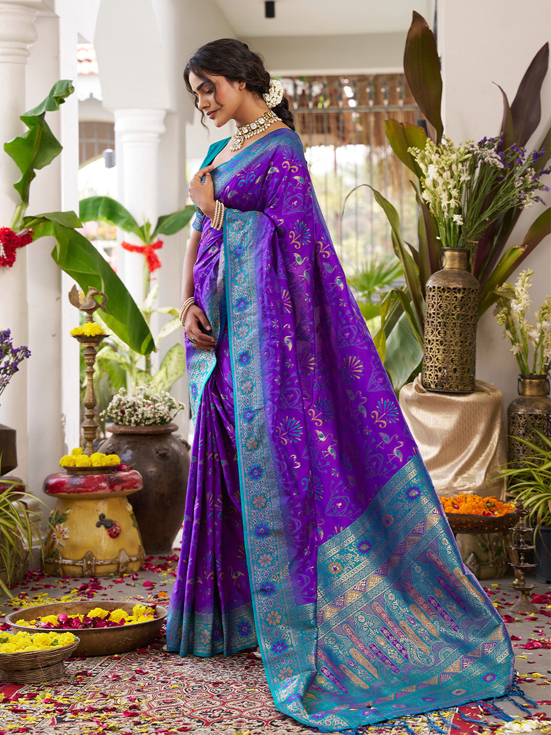 Anaita Violet Silk Woven Saree With Blouse | Grocsy