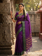 Anaita Violet Silk Woven Saree With Blouse | Grocsy