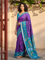 Anaita Violet Pochampally Printed Saree With Blouse | Grocsy