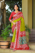 Teeya Creation Olive Color Mercerized New Sigma Silk Ikkat Saree | Grocsy