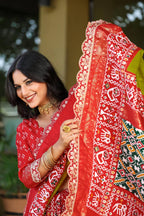 Teeya Creation Olive Color Mercerized New Sigma Silk Ikkat Saree | Grocsy