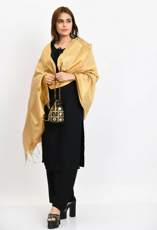 Mominos Fashion Moeza Women's Banarsi Silk Woven Design Golden Dupatta | Grocsy