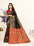 Vedant Vastram Litchi Silk Designer Banarasi Saree - Black | Grocsy