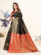 Vedant Vastram Litchi Silk Designer Banarasi Saree - Black | Grocsy