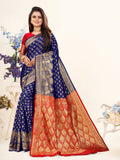 Vedant Vastram Litchi Silk Designer Banarasi Saree - Blue | Grocsy