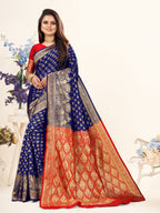 Vedant Vastram Litchi Silk Designer Banarasi Saree - Blue | Grocsy
