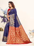 Vedant Vastram Litchi Silk Designer Banarasi Saree - Blue | Grocsy