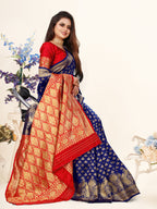 Vedant Vastram Litchi Silk Designer Banarasi Saree - Blue | Grocsy