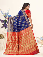 Vedant Vastram Litchi Silk Designer Banarasi Saree - Blue | Grocsy