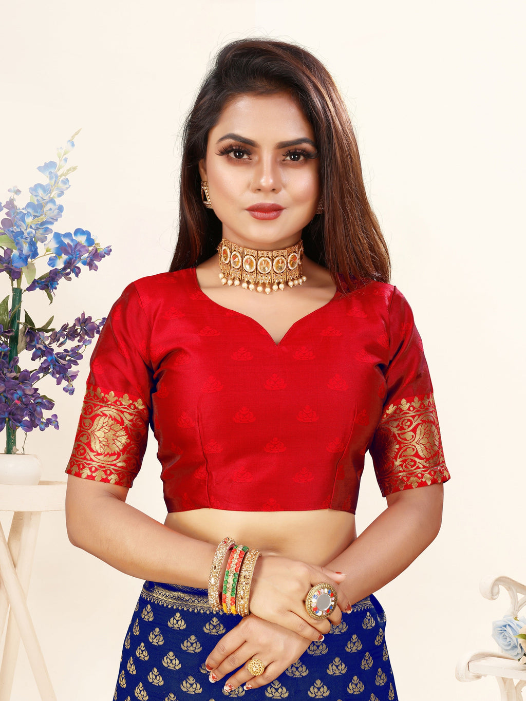 Vedant Vastram Litchi Silk Designer Banarasi Saree - Blue | Grocsy