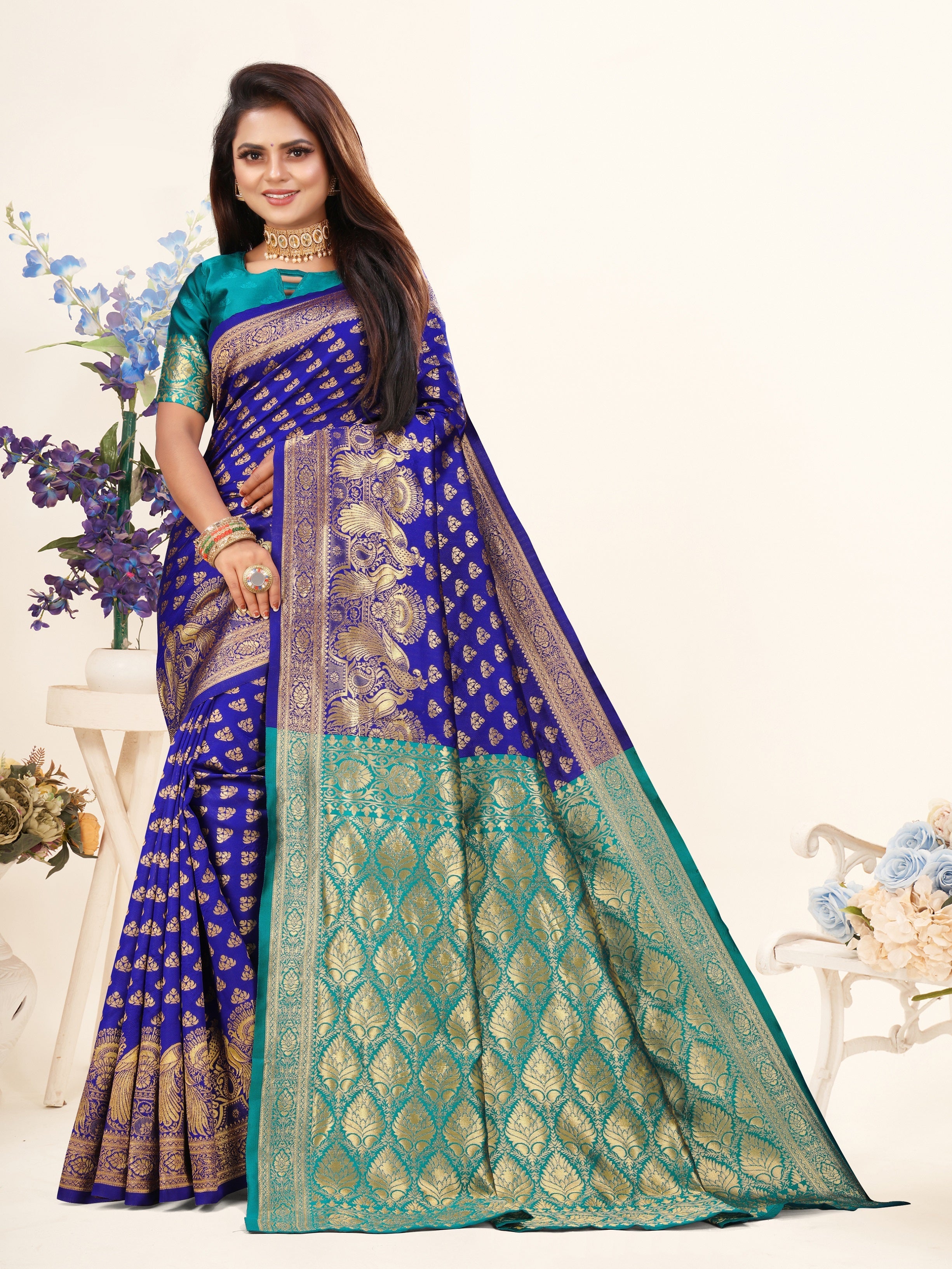 Vedant Vastram Litchi Silk Designer Banarasi Saree - Violate | Grocsy