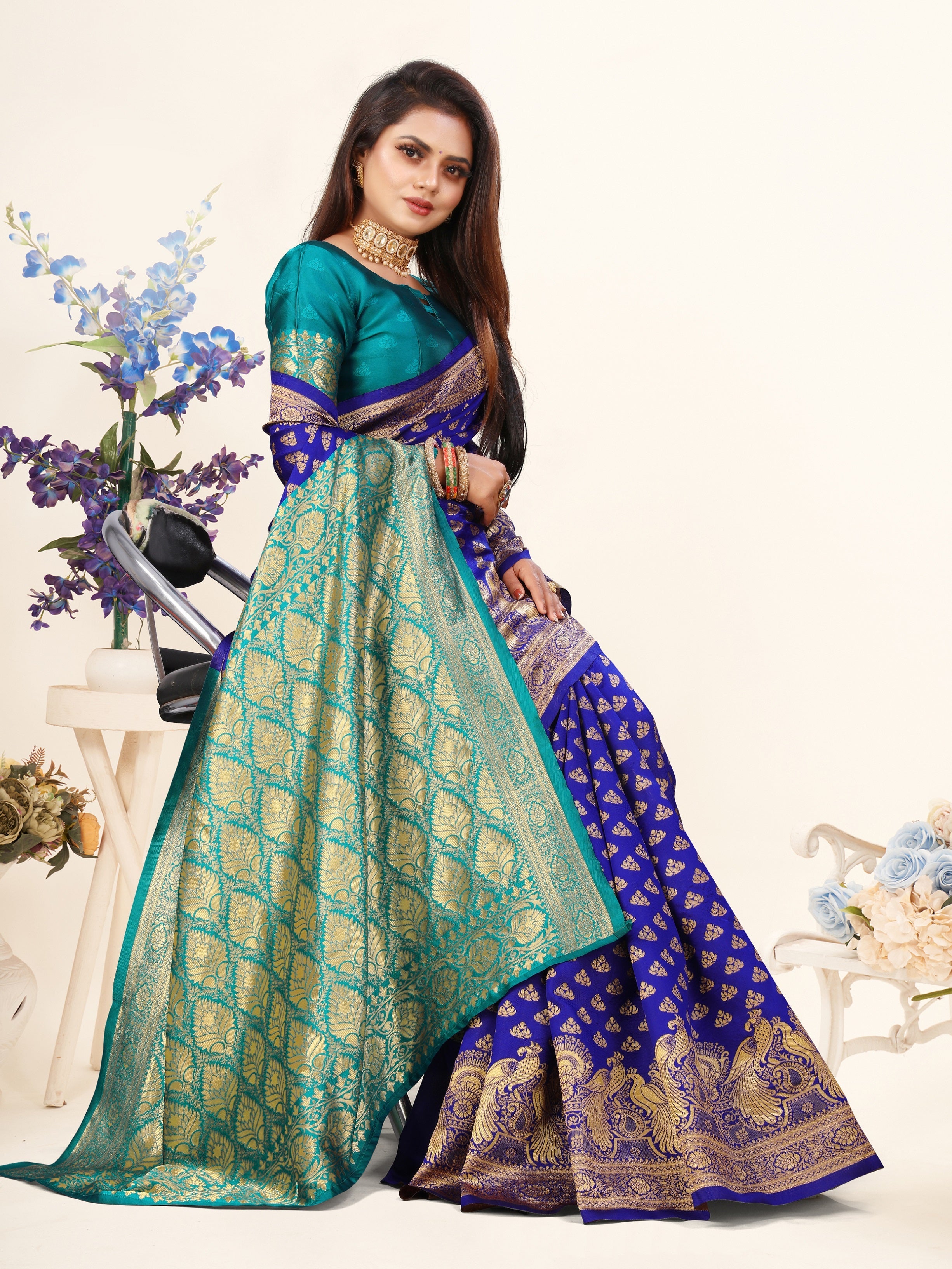 Vedant Vastram Litchi Silk Designer Banarasi Saree - Violate | Grocsy