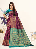 Vedant Vastram Litchi Silk Designer Banarasi Saree - Wine | Grocsy
