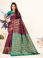 Vedant Vastram Litchi Silk Designer Banarasi Saree - Wine | Grocsy