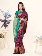 Vedant Vastram Litchi Silk Designer Banarasi Saree - Wine | Grocsy