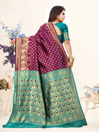 Vedant Vastram Litchi Silk Designer Banarasi Saree - Wine | Grocsy
