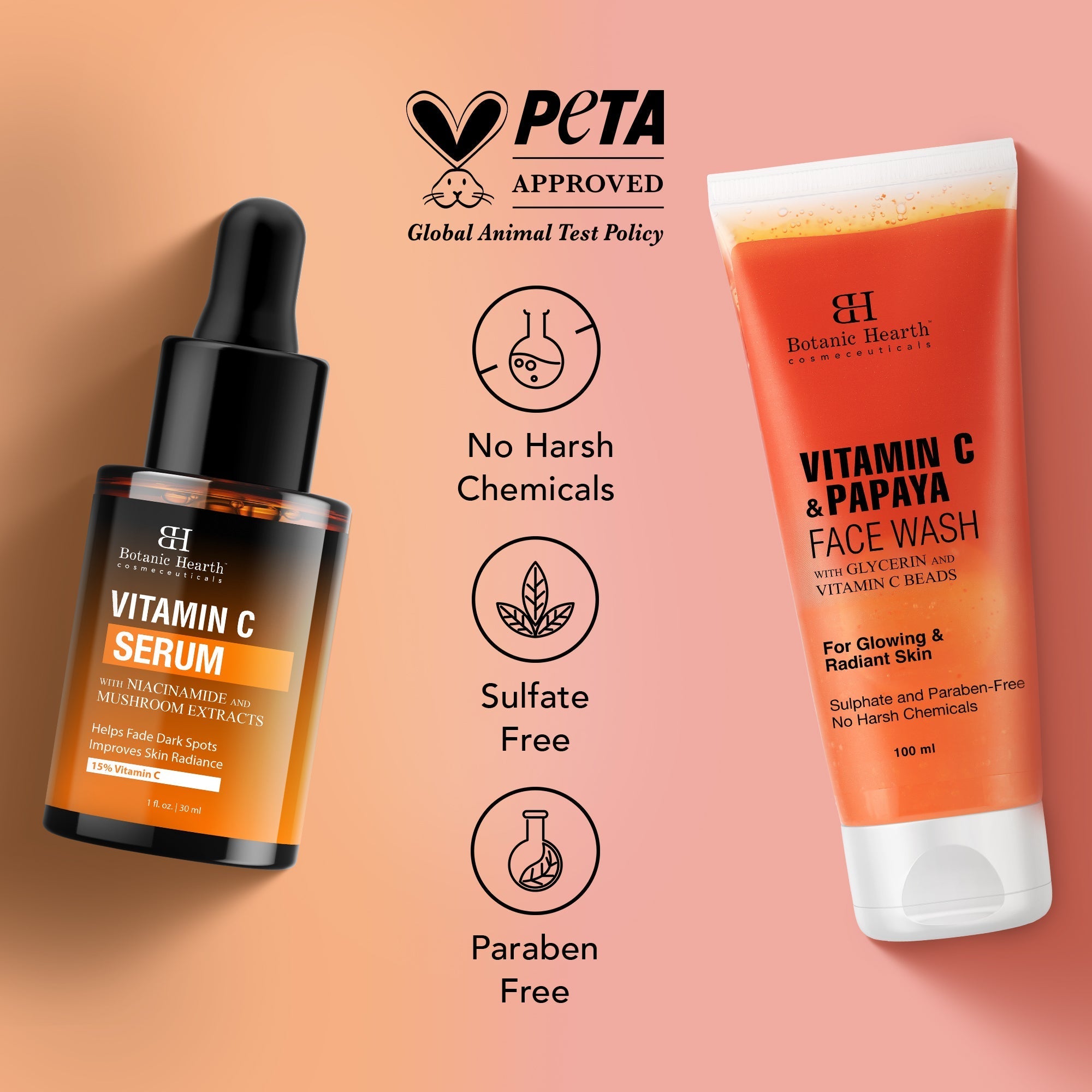 Botanic Hearth Vitamin C Serum & Vitamin C & Papaya Face Wash | Grocsy