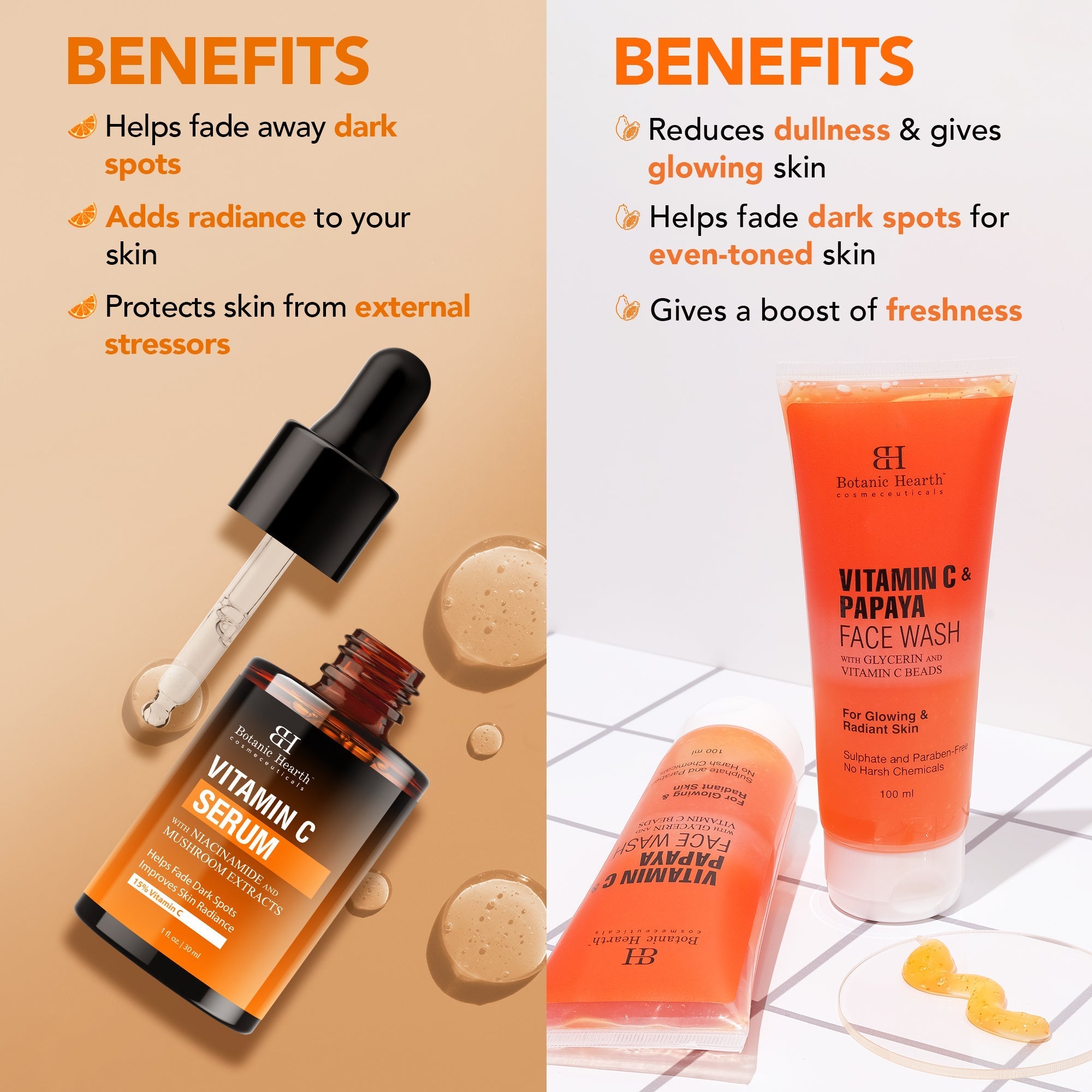 Botanic Hearth Vitamin C Serum & Vitamin C & Papaya Face Wash | Grocsy