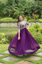 Vastranavya Faux Blooming with Embroidery Zari Sequins-work Gown - Purple | Grocsy