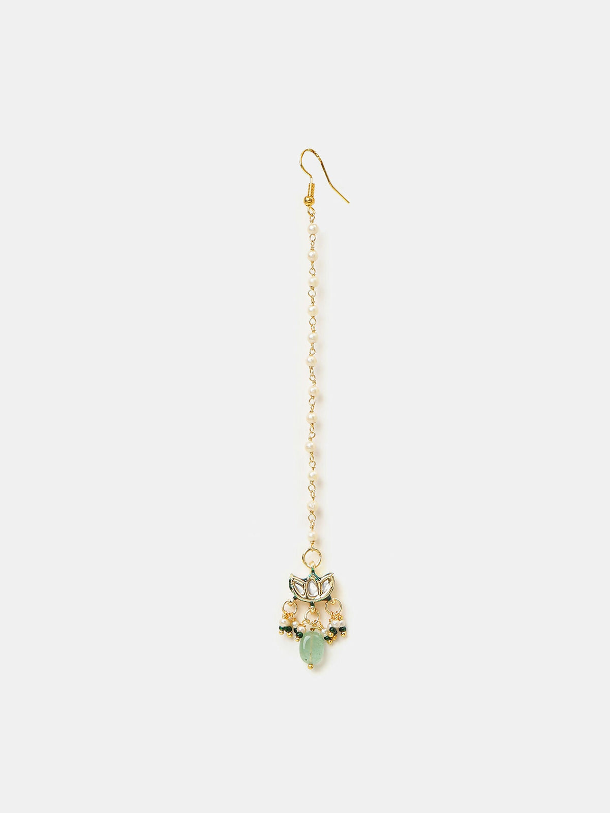 Ruby Raang Green-Gold Kundan Neck Piece With Matching Earrings And Maang Tikka | Grocsy