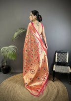 Joban Fashion Rani Pink Floral & Leaf Designs Soft Silk Paithani Saree | Grocsy