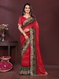 Ai Fashion Red Georgette Digital Print Party Wear Saree | Grocsy