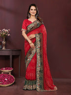 Ai Fashion Red Georgette Digital Print Party Wear Saree | Grocsy