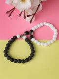 NVR Men & Women Set of 2 Black & White Onyx Handcrafted Elasticated Bracelet