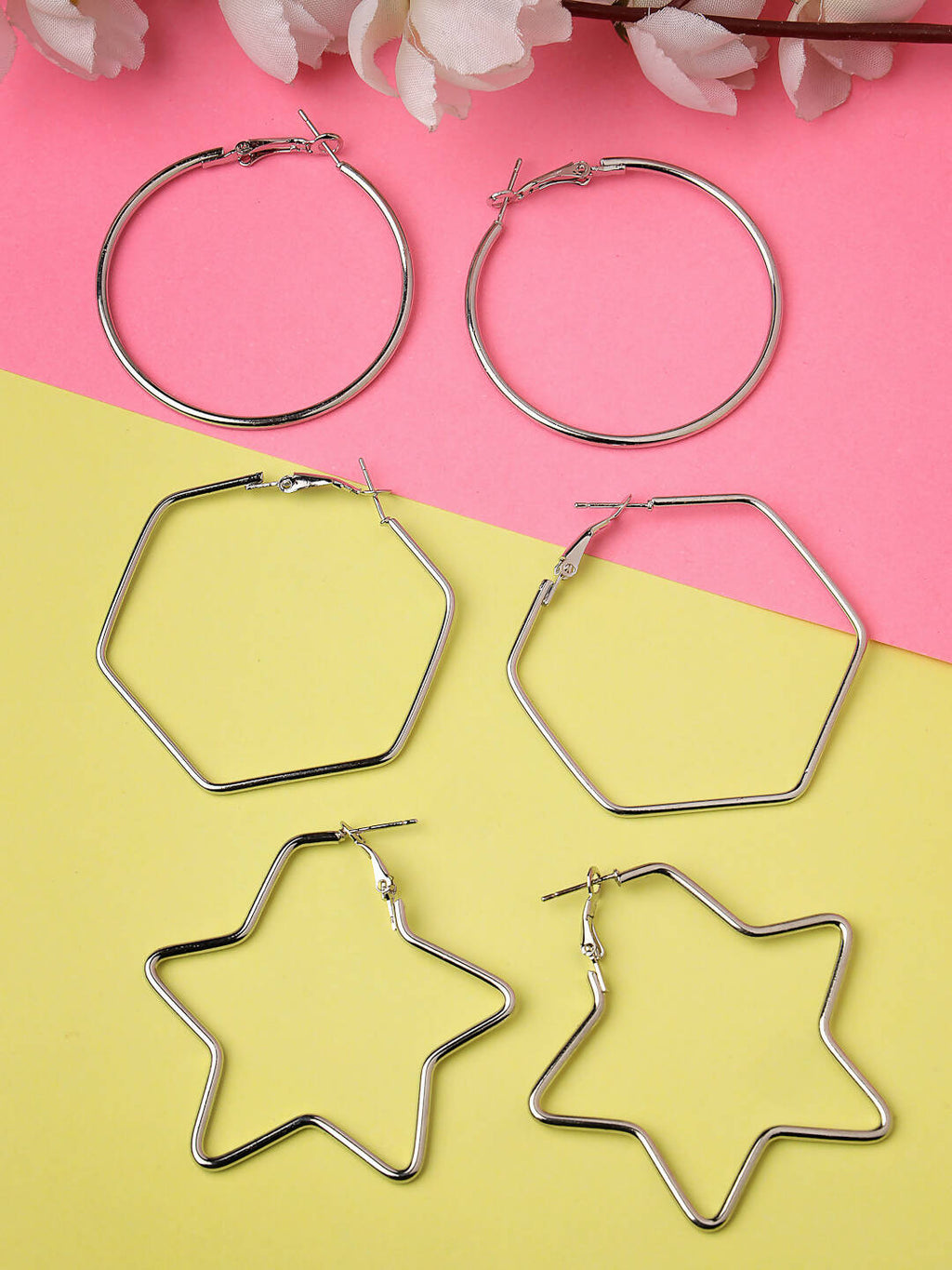 NVR Women Gold-Toned Geometric Hoop Earrings | Grocsy
