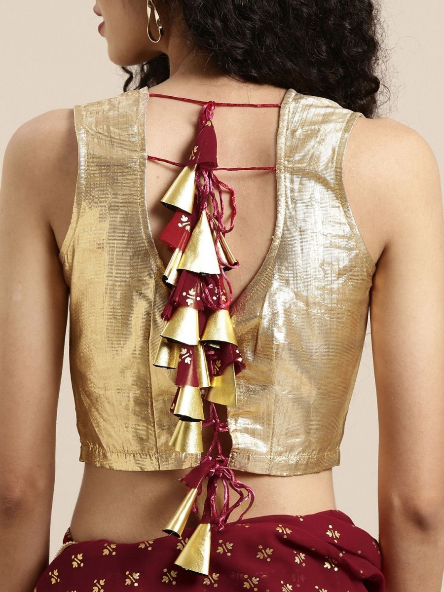 Ahalyaa Women's Maroon Georgette Gold Foil Print Ready to Wear Saree | Grocsy